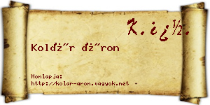 Kolár Áron névjegykártya